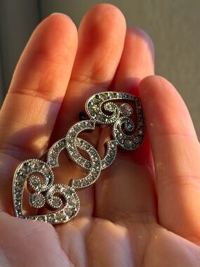 Chanel Crystal Heart Link Brooch - Silver Tone